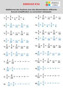 addition de fraction exercices