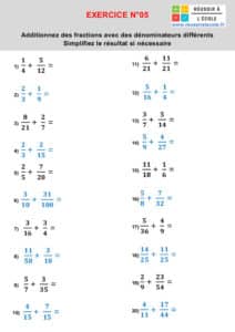 addition de fraction exercices