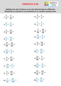 addition de fraction exercices