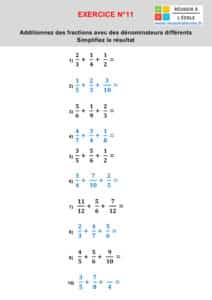 addition de fraction exercices