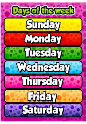 les jours de la semaine en anglais