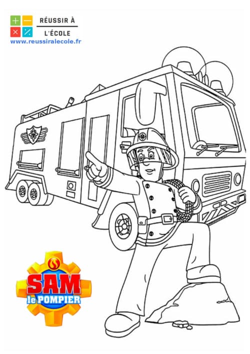 Coloriage Sam Le Pompier Dans Un Camion Et Son Capitaine Dessin Sam Le  Pompier à imprimer