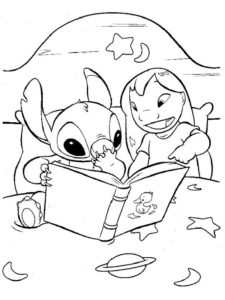 Coloriage de Stitch triste avec Lilo à imprimer gratuitement