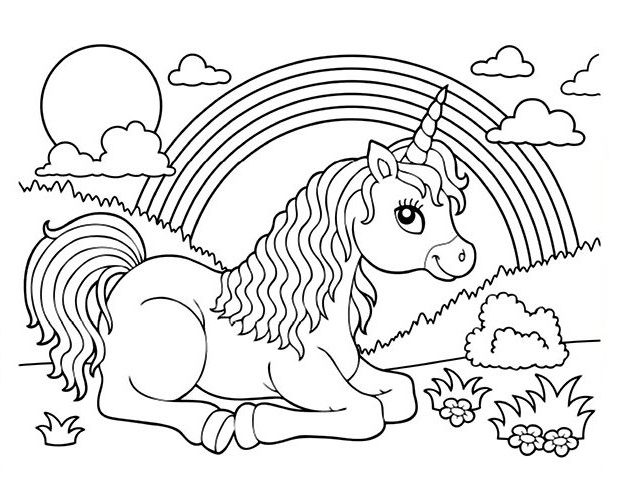 Coloriage Licorne et petite fille - Sans Dépasser