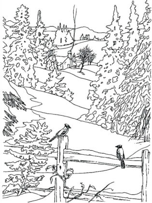 coloriage paysage hiver