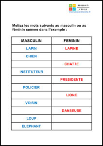 masculin feminin exercices CP