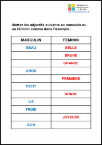 masculin féminin exercices CP