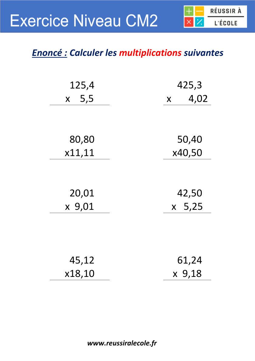exercice multiplication cm2