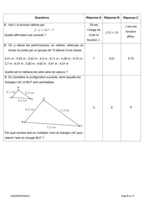 sujet brevet maths 2022