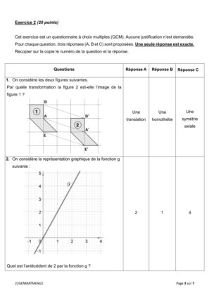 sujet brevet maths 2022