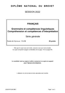 sujet francais brevet 2022