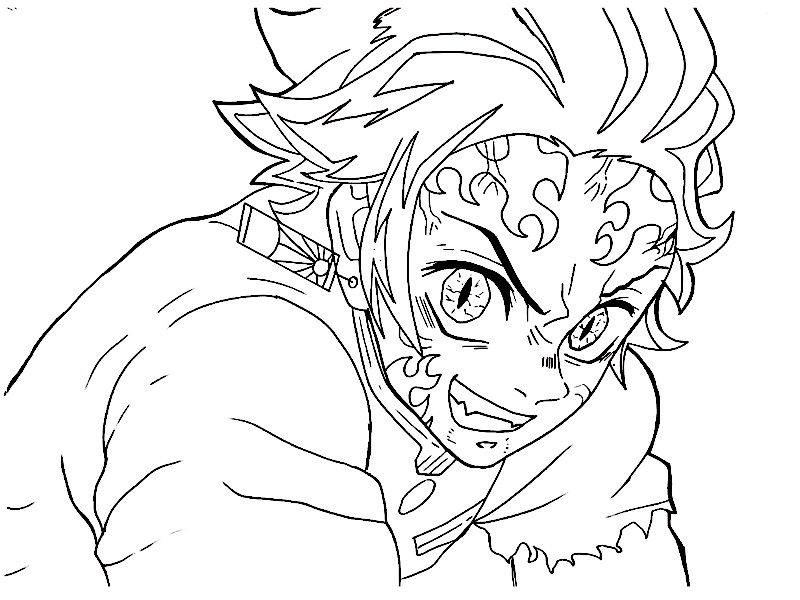 Coloriage Tanjiro sans son masque et en colère à imprimer