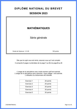 brevet 2023 maths sujet