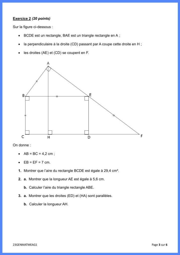 Sujet Math Bem Sujet de Maths du Brevet 2023 et à sa Correction à imprimer ...