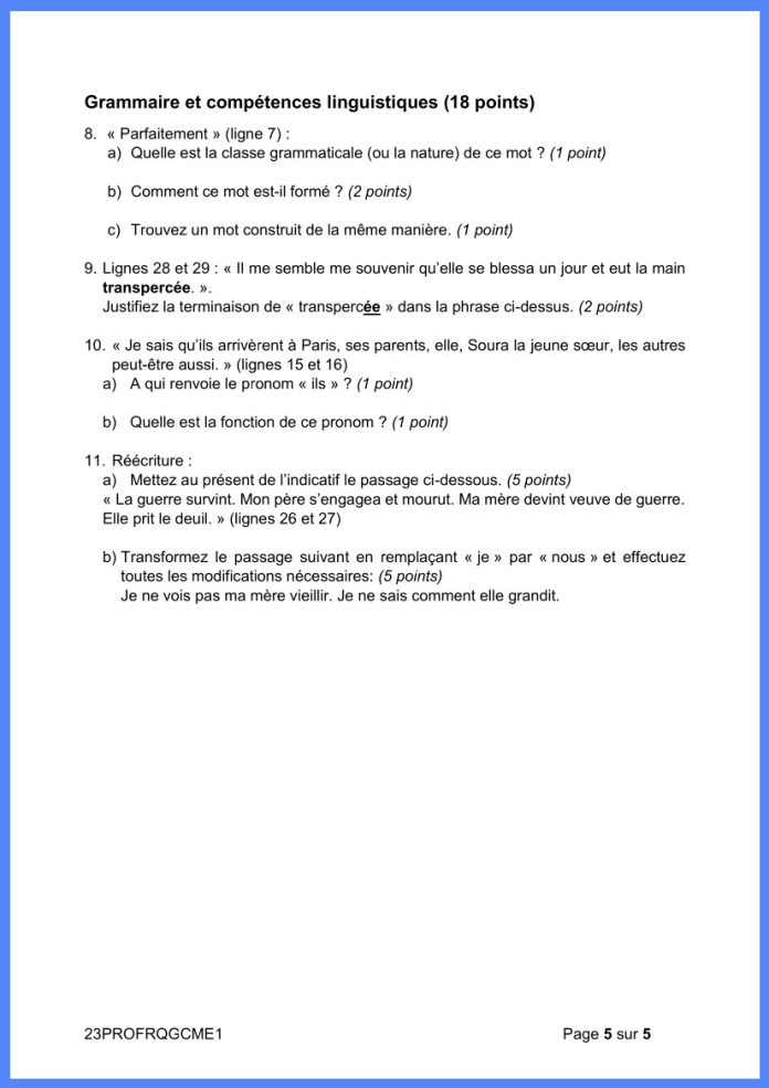 Sujet francais brevet 2023 et sa correction imprimer