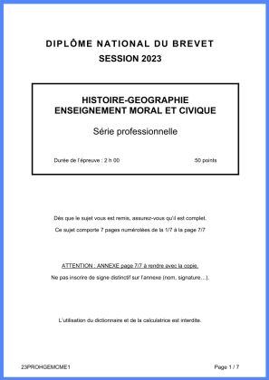 sujet histoire brevet 2023