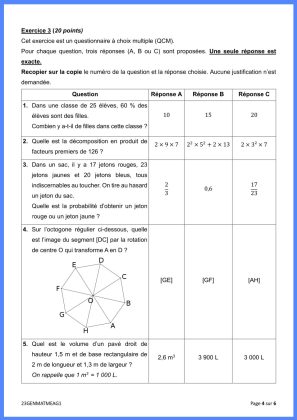 sujet math brevet 2023