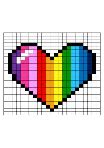 pixel art coeur arc en ciel