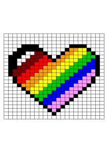 pixel art coeur arc en ciel