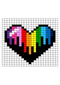 pixel art coeur multicolore