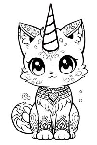 coloriage chat licorne kawaii