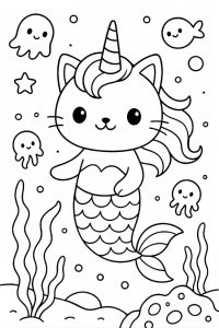 coloriage chat licorne sirene