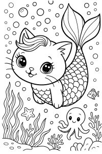 coloriage chat sirene