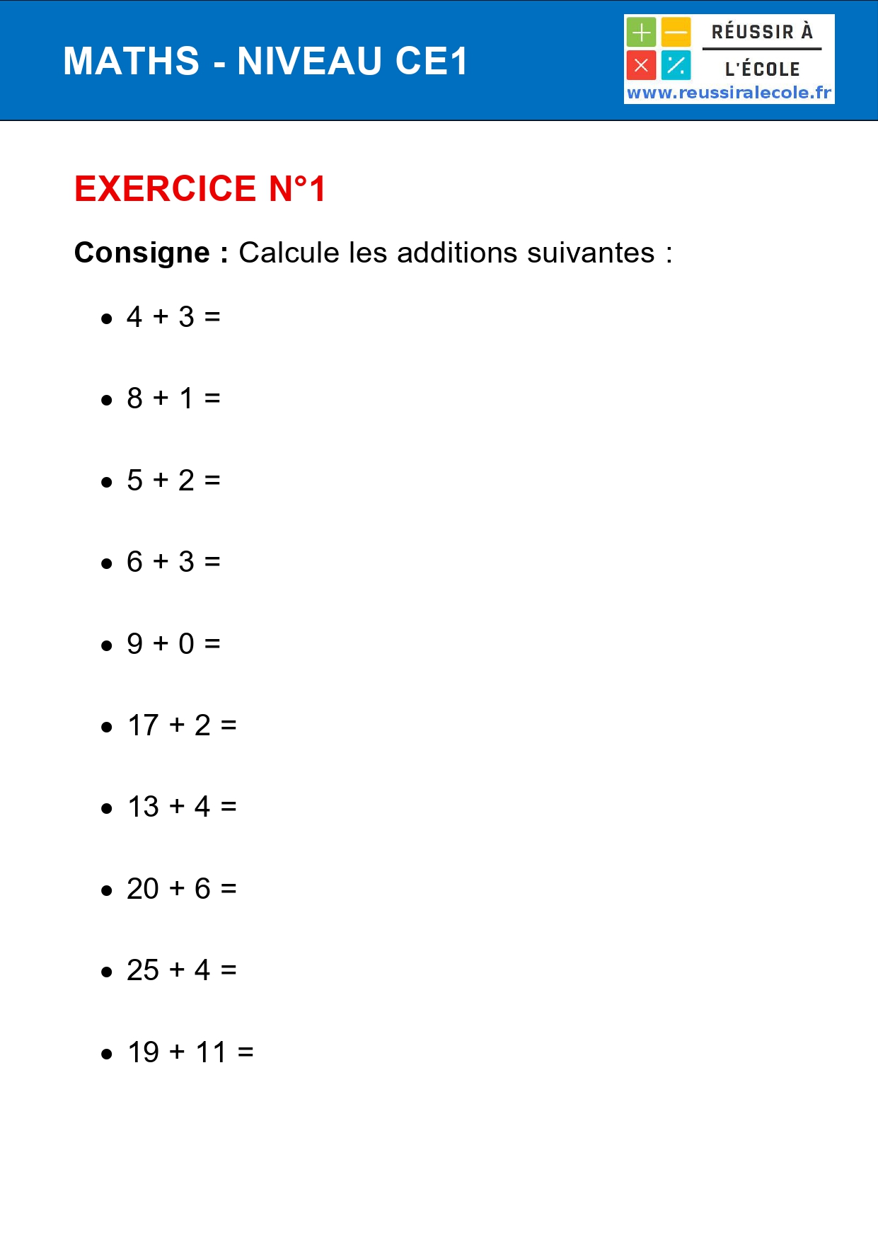 Exercice Math CE1 40 Questions Avec Corrig PDF 