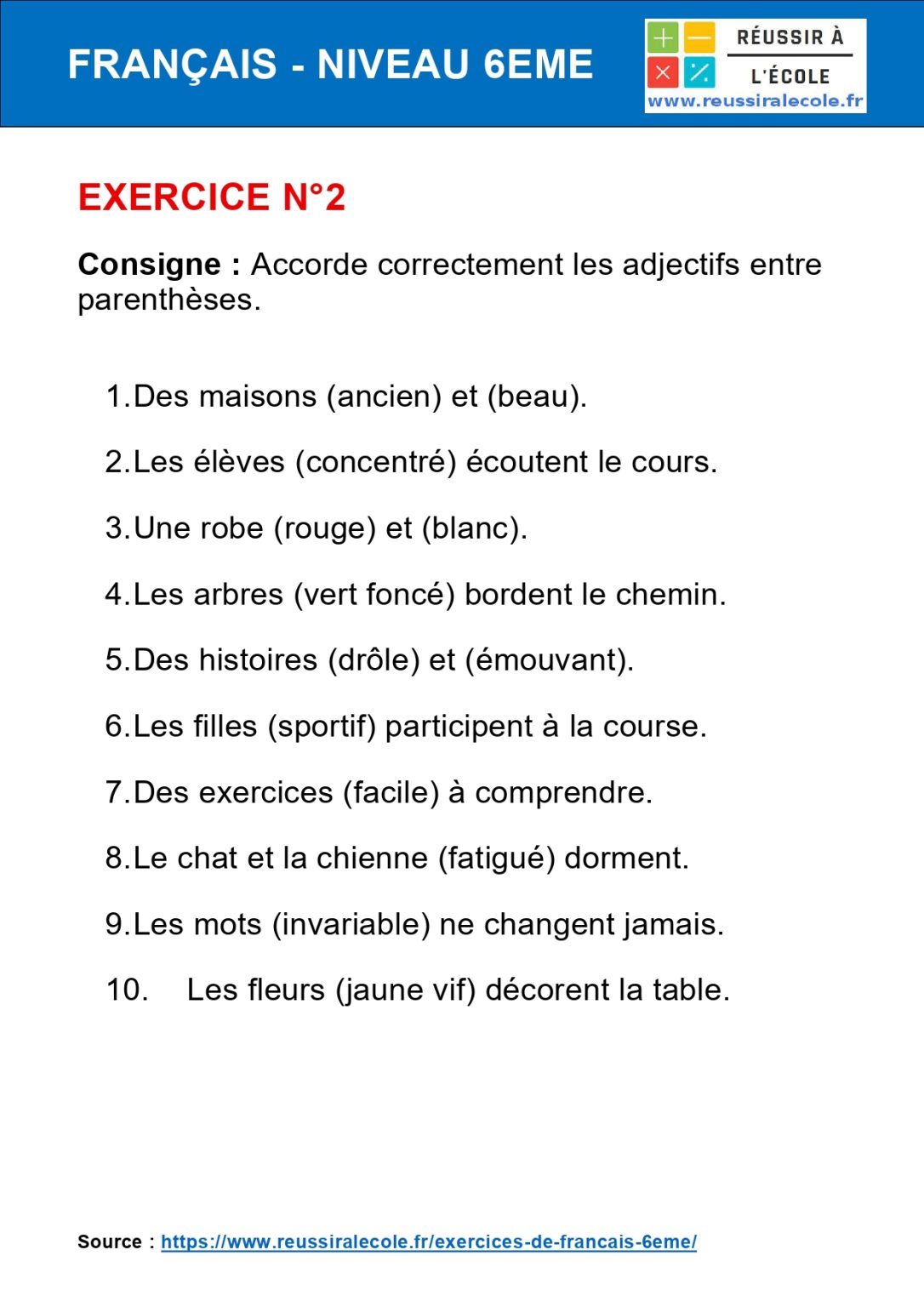 Exercice en Francais 6eme : 40 questions avec Corrigé (PDF)