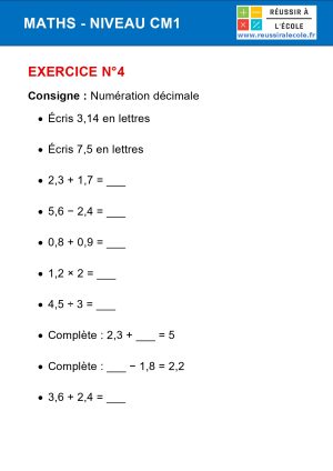 Exercice Math CM1 : 40 questions avec Corrigé (PDF)