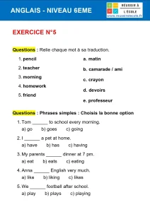 Exercice Anglais 6 me Avec Correction PDF Imprimer 