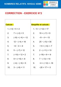 addition et soustraction des nombres relatifs exercices corrigés 4ème​