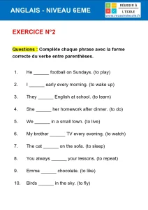 Exercice Anglais 6 me Avec Correction PDF Imprimer 