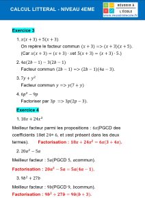 calcul littéral 4ème exercices corrigés