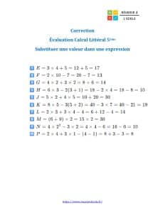 calcul littéral 5ème évaluation calcul littéral 5ème évaluation