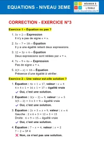 équation 3ème exercice corrigé