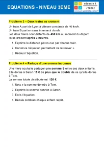 equations 3eme exercices corrigés