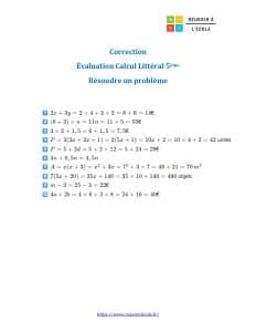 évaluation 5ème calcul littéral évaluation 5ème calcul littéral