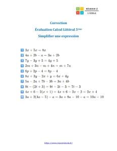 évaluation calcul littéral 5ème avec corrigés évaluation calcul littéral 5ème avec corrigés