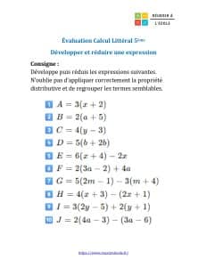 évaluation calcul littéral 5ème avec corrigés pdf évaluation calcul littéral 5ème avec corrigés pdf