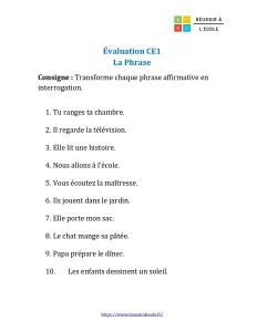 evaluation ce1 la phrase