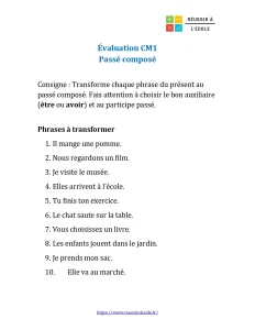 evaluation cm1 passé composé