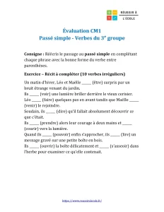 evaluation cm1 passé simple​