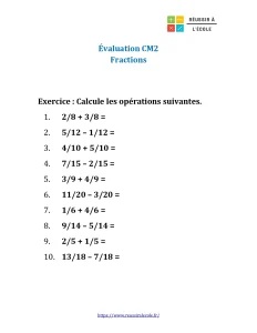 evaluation cm2 fractions evaluation cm2 fractions