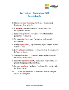 evaluation cm2 le passé simple evaluation cm2 le passé simple