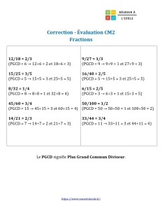 évaluation cm2 les fractions évaluation cm2 les fractions
