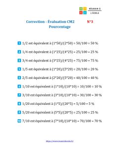 evaluation cm2 les pourcentages​