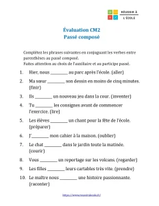 évaluation cm2 passé composé évaluation cm2 passé composé