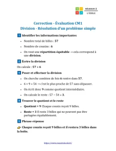 évaluation division cm1 avec correction