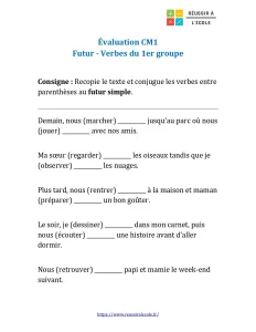 evaluation du futur cm1 evaluation du futur cm1